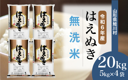 ＜令和6年産米＞令和7年4月下旬発送　はえぬき 【無洗米】 20kg （5kg×4袋） 鮭川村