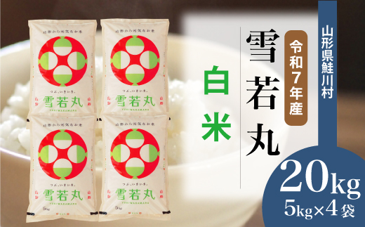 ★数量限定★　令和7年産 山形県産　雪若丸 【白米】 20kg （5kg×4袋） 鮭川村　＜お申し込み完了後10日程度で発送＞