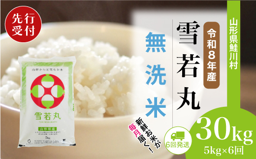 ＜令和8年産米先行受付＞ 令和9年4月中旬より配送開始 雪若丸【無洗米】30kg定期便 (5kg×6回)　鮭川村