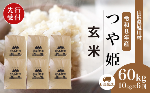 ＜令和8年産米先行受付＞ 令和9年2月下旬より配送開始 特別栽培米 つや姫【玄米】60kg定期便(10kg×6回)　鮭川村