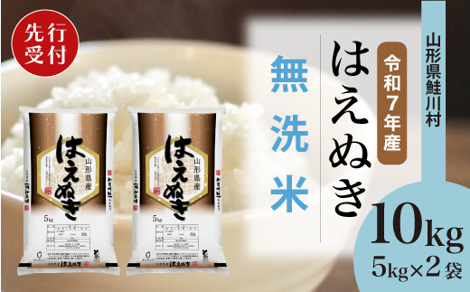 ＜令和7年産米先行受付＞ 令和8年2月上旬発送　はえぬき 【無洗米】 10kg （5kg×2袋） 鮭川村