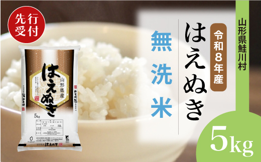 ＜令和8年産米先行受付＞ 令和9年8月下旬発送　はえぬき 【無洗米】 5kg （5kg×1袋） 鮭川村