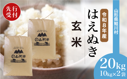 ＜令和8年産米先行受付＞ 令和9年4月上旬発送　はえぬき 【玄米】 20kg （10kg×2袋） 鮭川村