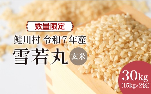 ◇数量限定品◇ 令和8年7月上旬発送 ＜令和7年産＞ 雪若丸 【玄米】 30kg （15kg×2袋） 沖縄県・離島配送不可　鮭川村
