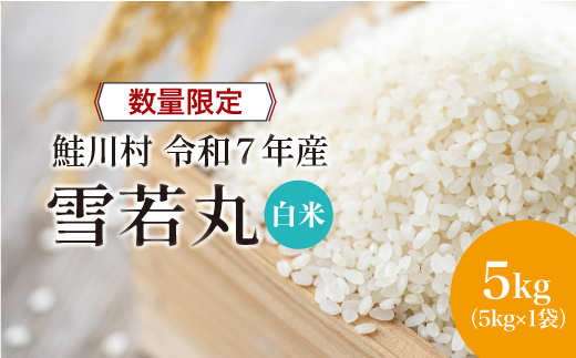 ◇数量限定品◇ 令和8年9月上旬発送 ＜令和7年産＞ 雪若丸 【白米】 5kg （5kg×1袋）鮭川村