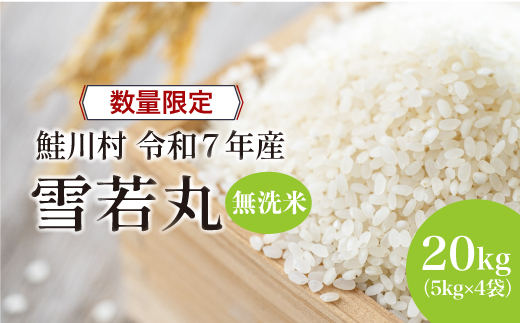 ◇数量限定品◇ 令和8年5月下旬発送 ＜令和7年産＞ 雪若丸 【無洗米】 20kg （5kg×4袋）鮭川村