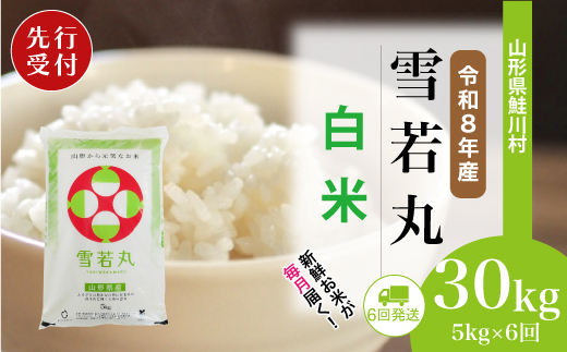 ＜令和8年産米先行受付＞ 令和9年3月中旬より配送開始 雪若丸【白米】30kg定期便 (5kg×6回)　鮭川村