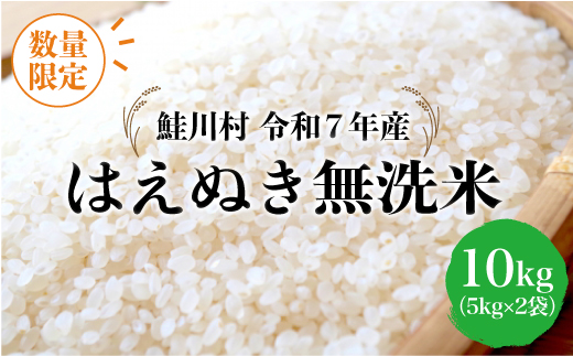 ◇数量限定品◇ 令和8年4月中旬発送 ＜令和7年産＞ はえぬき 【無洗米】 10kg （5kg×2袋）鮭川村
