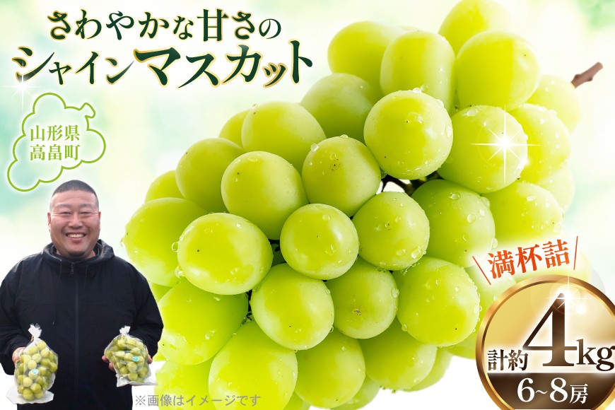 【期間限定発送】 シャインマスカット 6〜8房 満杯詰め 約4kg [本田農園 山形県 高畠 tk06ays820005] シャイン マスカット 葡萄 果物 くだもの 2キロ 箱入り×2箱