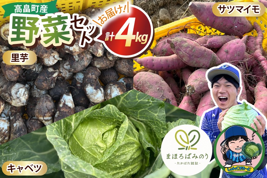 【期間限定発送】 3種 野菜 ( キャベツ さつまいも 里芋 ) 計約4kg セット [農家の店しゃんくすろーど 山形県 高畠町 tk06bcz250000] やさい 詰め合わせ サツマイモ 芋 さといも 食べ比べ