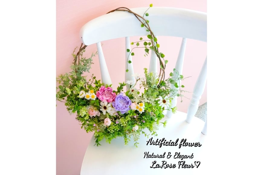 フラワーアレンジメント ハンギング バスケット 1個 [La.Rose Fleur 山形県 高畠町 tk06ayt140018] 花 はな 造花 フラワー アレンジメント インテリア 飾付 ハンドメイド