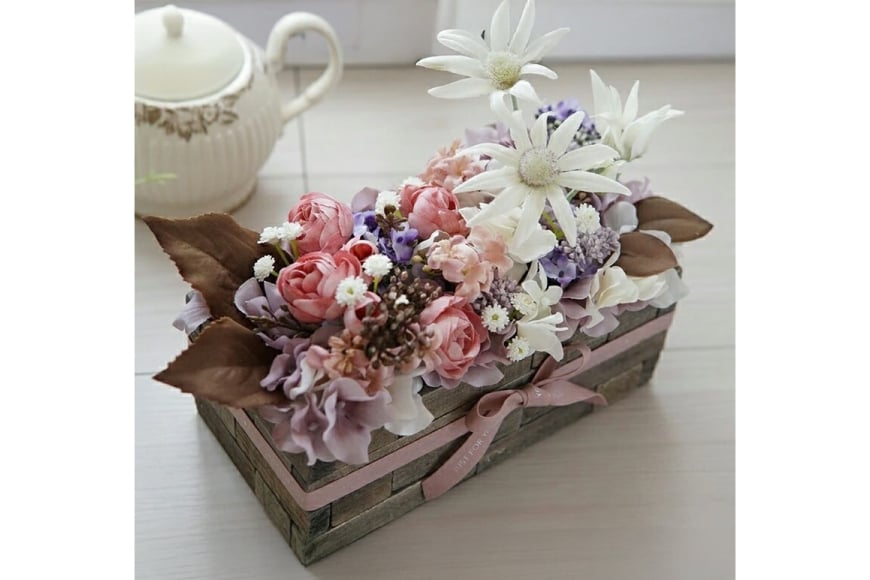 フラワーアレンジメント 選べる カラー スモールガーデン 1個 [La.Rose Fleur 山形県 高畠町 tk06ayt140033] 花 はな 造花 フラワー アレンジメント インテリア 飾付 ハンドメイド