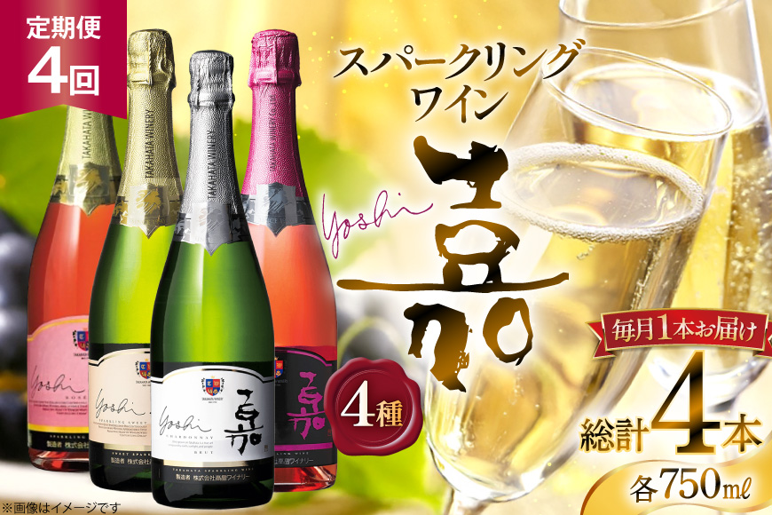 ワイン 嘉 スパークリングワイン 750ml 1本 4回 定期便 総計4本 [高畠ワイナリー 山形県 高畠町 tk06ays730123] 酒 お酒 飲み比べ 酒 さけ アルコール 飲み比べ セット シャルドネ ロゼ 辛口 甘口