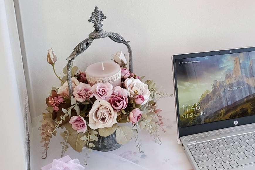 フラワーアレンジメント 薔薇のコンポート 1個 キャンドル 付き [La.Rose Fleur 山形県 高畠町 tk06ayt140021] ハンドメイド 薔薇 バラ コンポート 花 はな 造花 フラワー アレンジメント インテリア 飾付