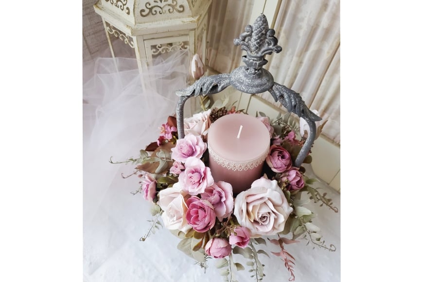 フラワーアレンジメント 薔薇のコンポート 1個 キャンドル 付き [La.Rose Fleur 山形県 高畠町 tk06ayt140021] ハンドメイド 薔薇 バラ コンポート 花 はな 造花 フラワー アレンジメント インテリア 飾付