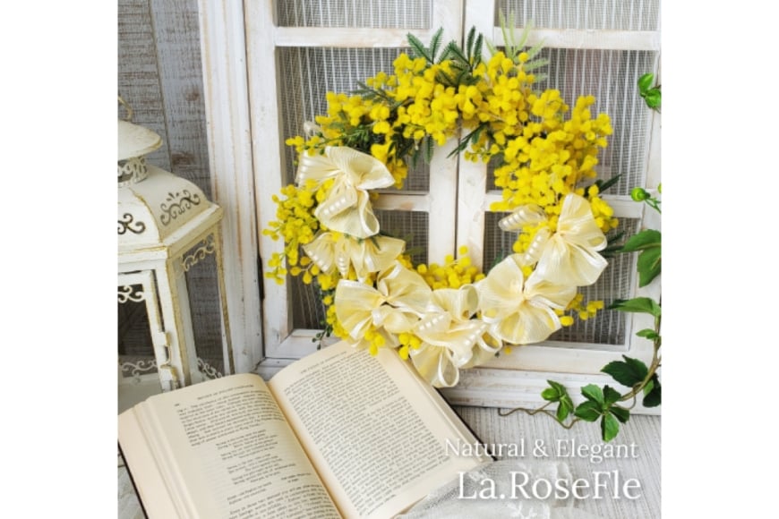 フラワーリース ミモザ リース 1個 [La.Rose Fleur 山形県 高畠町 tk06ayt140026] 花 はな 造花 フラワー アレンジメント インテリア 飾付 ハンドメイド