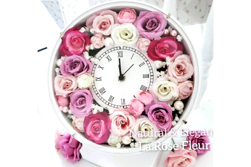 フラワーアレンジメント 選べる カラー 薔薇の花時計 [La.Rose Fleur 山形県 高畠町 tk06ayt140011] 時計 バラ 薔薇 花 はな 造花 フラワー アレンジメント インテリア 飾付 置き型 壁掛け ハンドメイド