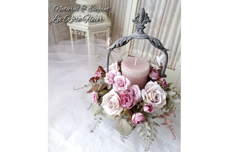 フラワーアレンジメント 薔薇のコンポート 1個 キャンドル 付き [La.Rose Fleur 山形県 高畠町 tk06ayt140021] ハンドメイド 薔薇 バラ コンポート 花 はな 造花 フラワー アレンジメント インテリア 飾付