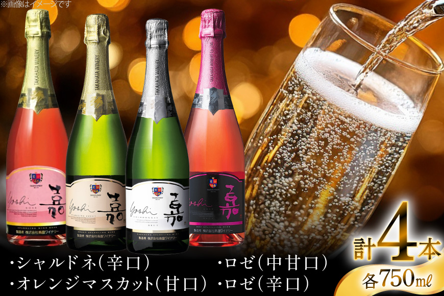 ワイン 嘉 スパークリングワイン 750ml 1本 4回 定期便 総計4本 [高畠ワイナリー 山形県 高畠町 tk06ays730123] 酒 お酒 飲み比べ 酒 さけ アルコール 飲み比べ セット シャルドネ ロゼ 辛口 甘口