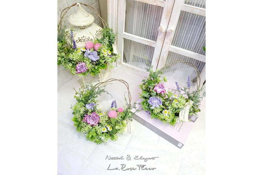 フラワーインテリア ミニハンギング バスケット 1個 [La.Rose Fleur 山形県 高畠町 tk06ayt140030] 花 はな 造花 フラワー アレンジメント インテリア 飾付 ハンドメイド