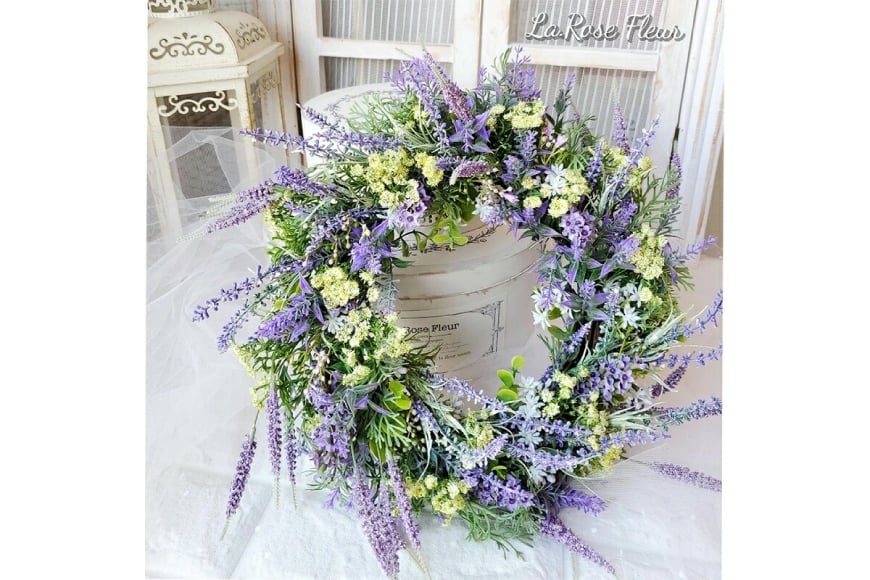 フラワーリース ラベンダーリース 1個 [La.Rose Fleur 山形県 高畠町 tk06ayt140031] 花 はな 造花 フラワー アレンジメント インテリア 飾付 ハンドメイド