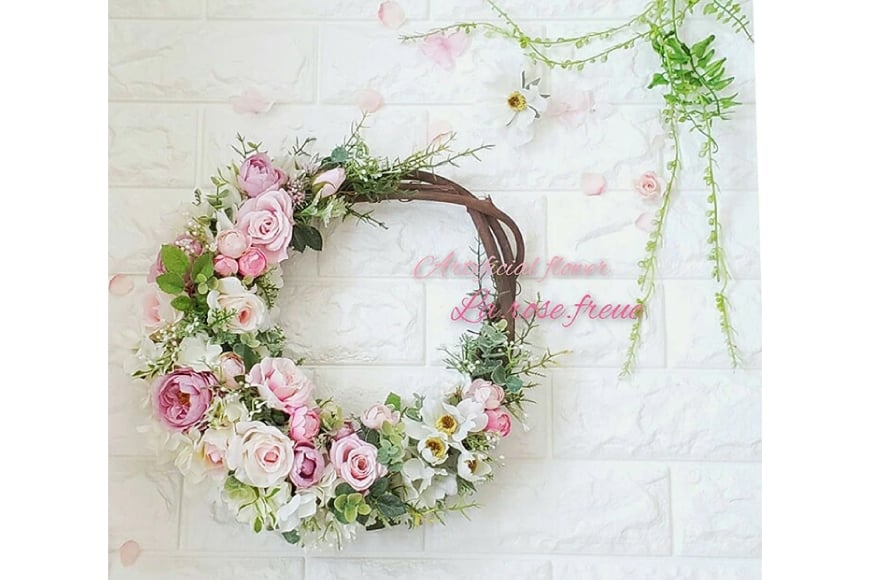 フラワーアレンジメント インテリアリースブーケ [La.Rose Fleur 山形県 高畠町 tk06ayt140010] 花 はな 造花 フラワー アレンジメント インテリア 飾付 ハンドメイド