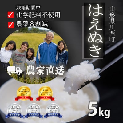 令和7年産 コンクール受賞農家直送 山形県産はえぬき5kg【浦田農園 むすび米】【1513749】