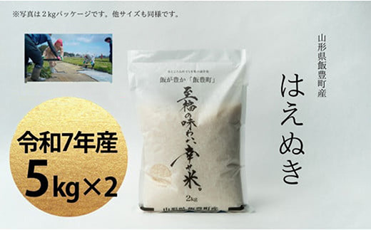 【令和7年産】至福の味わい、　幸せ米。「はえぬき」精米 5kg×2 - 白米 米 ごはん 品種 銘柄 ブランド米 おすすめ 送料無料 山形県 飯豊町