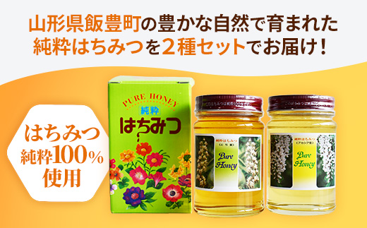 飯豊町の純粋はちみつセット - 国産 蜂蜜 アカシア蜜 とち蜜 食べ比べ おすすめ 送料無料 山形県 飯豊町 土屋養蜂
