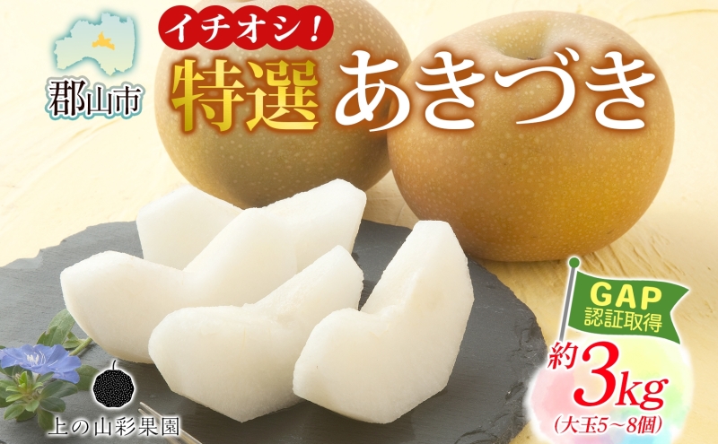 特選 あきづき 約3kg 大玉 5～8個 なし 梨 ナシ もぎたて 甘い 旬 果物 GAP 認証 産地直送 贈り物 贈答用 送料無料 上の山 彩果園 うえのやま さいかえん  福島県 郡山市