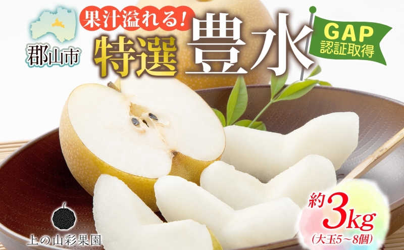 特選 豊水 約3kg 大玉 5～8個 なし 梨 ナシ もぎたて 甘い 旬 果物 GAP 認証 産地直送 贈り物 贈答用 送料無料 上の山 彩果園 うえのやま さいかえん  福島県 郡山市