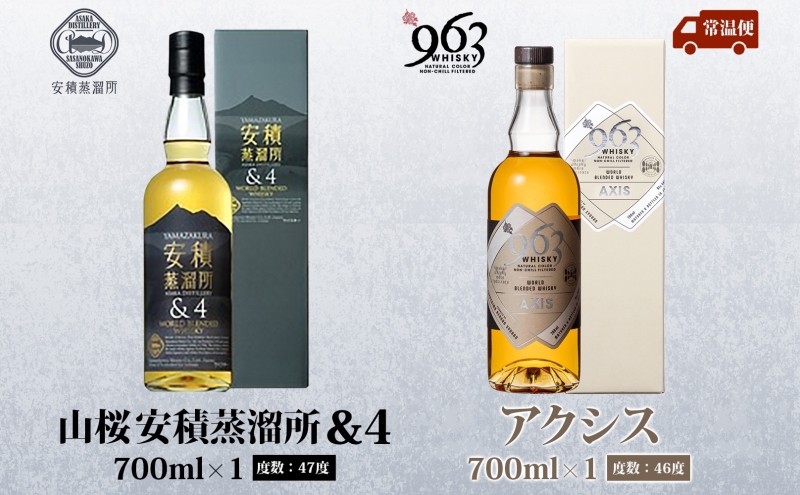 YAMAZAKURA 安積蒸溜所＆4 963 アクシス ブレンデッドウイスキー 2種セット ウイスキー お酒 アルコール ハイボール 原酒 樽 熟成 AXIS オリジナル 宅飲み 晩酌 ウィスキー ギフト 人気 お取り寄せ ご当地 送料無料 福島県 郡山市