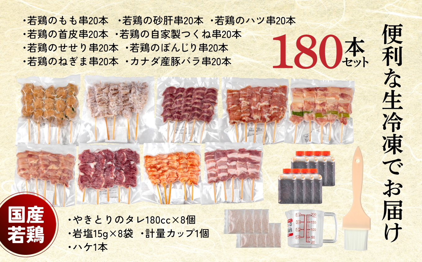 やきとり十八番　焼鳥食べ比べセット（180本） | 焼鳥 食べ比べ セット 大容量 国産若鳥 もも串 砂肝串 ハツ串 首皮串 つくね串 秘伝のタレ セントラルキッチン 真空冷凍 焼き鳥パーティー BBQ 家呑み ギフト 贈答品 福島県いわき市 地元専門店 ありがとうカンパニー まとめ買い ホットプレート対応 おうち居酒屋 | BB111-180s