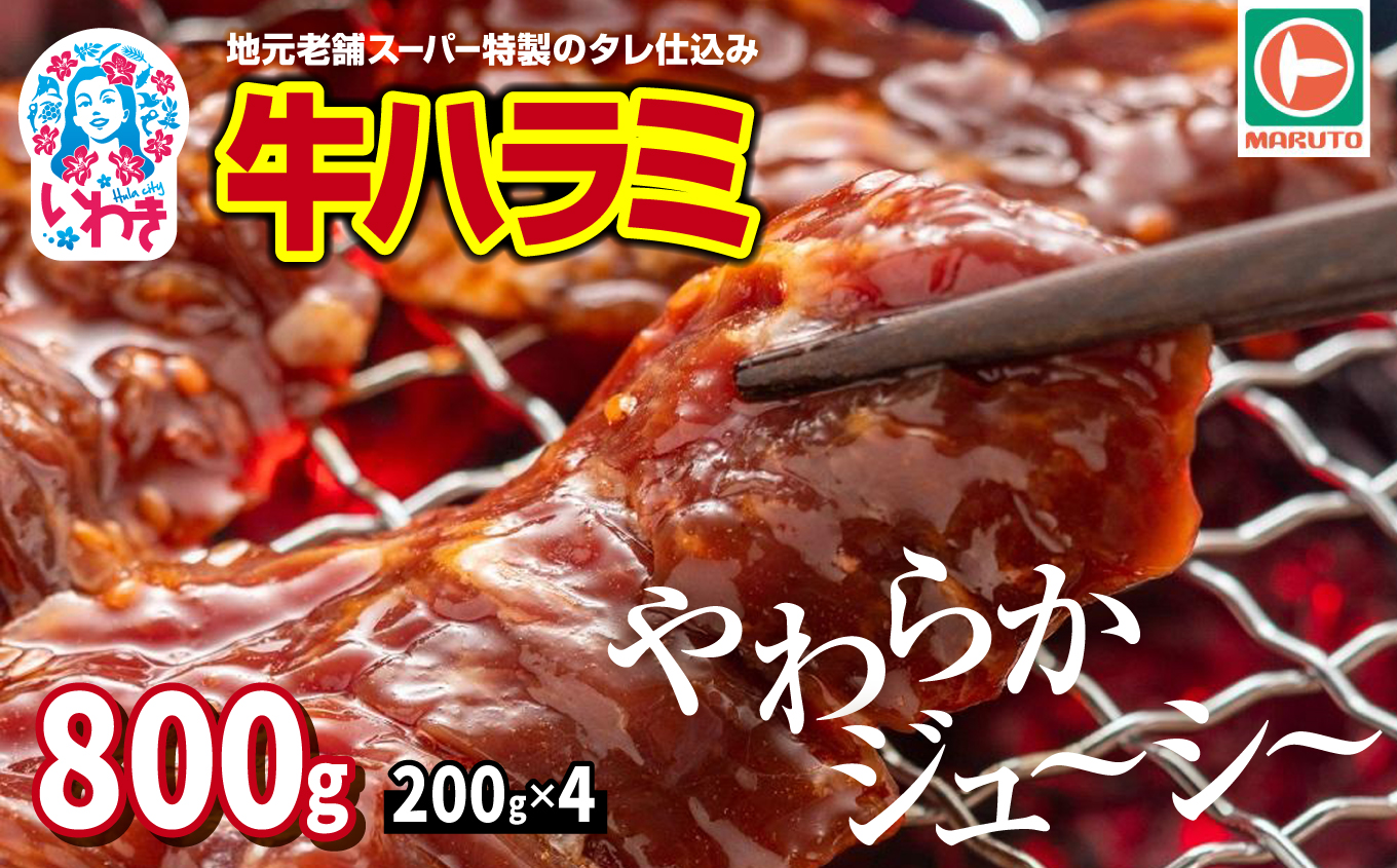 味付き牛ハラミ　800g(200g×4) | 特製タレ 焼くだけ 手作業で加工 焼肉 お取り寄せ バーベキュー ふるさと納税はらみ ふるさと納税ハラミ 柔らかい やわらかい 父の日 | EQ033-800g
