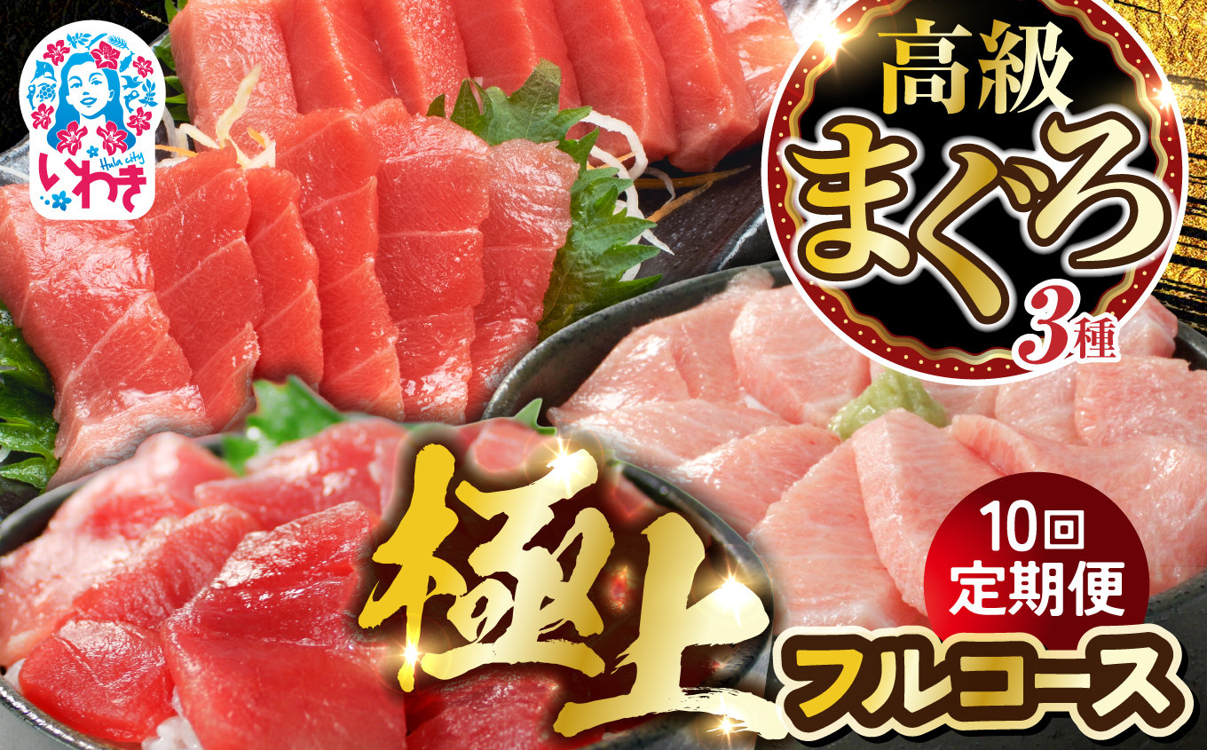 【定期便10回】高級マグロ・極上フルコース | いわき市 ふるさと納税 株式会社東日本貿易 鮪 本鮪 本まぐろ マグロ 刺し身 さしみ さかな 海鮮 寿司 解凍レシピ付 定期便10回 本鮪 大トロ 中トロ 赤身 三種 食べ比べ プレミアムコース ギフト 贈答用 お取り寄せ 冷凍 セット 送料無料 | DG033-t10