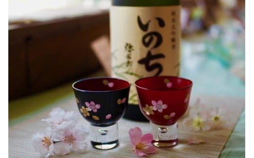 日本酒　純米大吟醸　いのち　1,800ｍｌ・蒔絵グラス　セット　ギフト　お土産　大和川酒造　会津　喜多方【07208-0084】