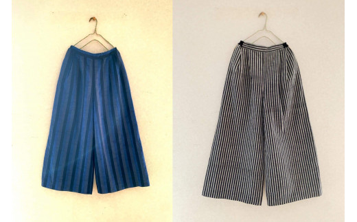 会津木綿ワイドパンツ（青系）　【07208-0218-2】