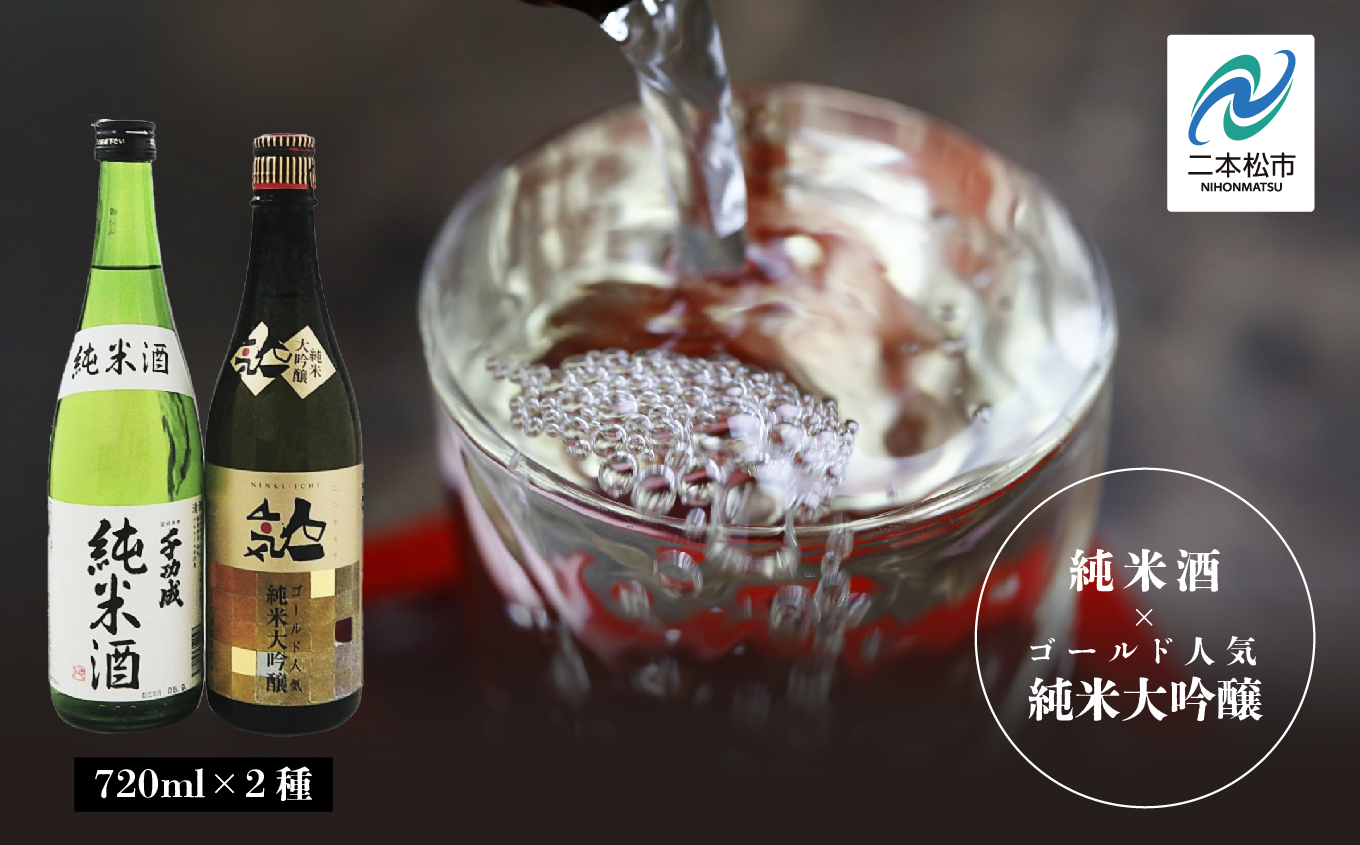 人気酒造「ゴールド人気純米大吟醸」 檜物屋酒造店「純米酒」 720ml×各2種 人気一 千功成 大吟醸  純米酒 日本酒 酒 アルコール 酒造 酒蔵 さけ おすすめ お中元 お歳暮 ギフト 送料無料 二本松市 ふくしま 福島県 送料無料【道の駅「安達」智恵子の里】