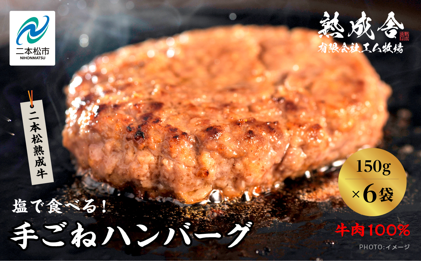 ＼年内発送可能！／二本松熟成牛 塩で食べる！手ごねハンバーグ 900g（150g×6袋） 国産 牛肉 ひき肉 ミンチ 小分け お取り寄せ グルメ 使いたい分 ハンバーグ 肉汁 生ハンバーグ おすすめ お中元 お歳暮 ギフト 二本松市 ふくしま 福島県 送料無料【有限会社エム牧場】