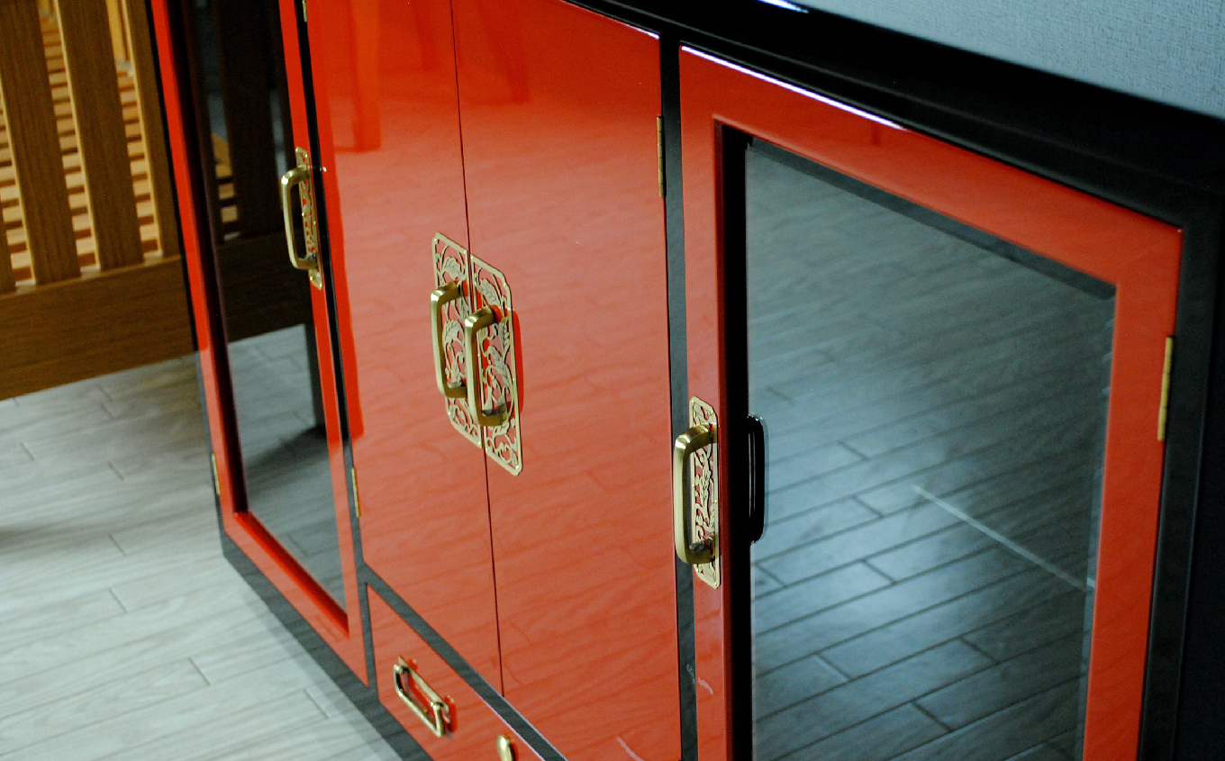 45朱塗リビングボード 朱と黒 UV漆 《創業明治2年 田中家具 謹製》 家具 伝統 暮らし インテリア 人気 ランキング おすすめ ギフト 故郷 ふるさと 納税 福島 ふくしま 二本松市 送料無料【田中家具】