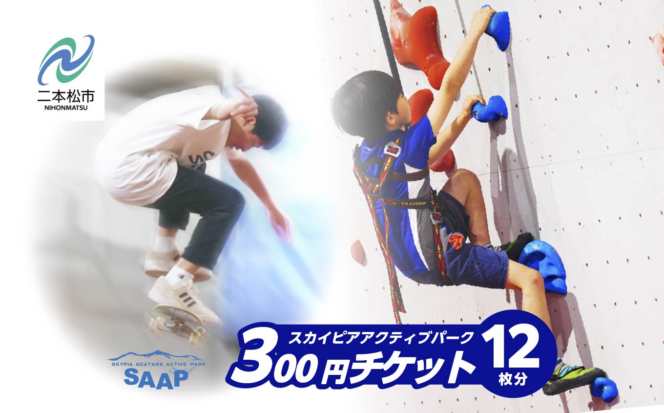 スカイピアあだたら「アクティブパーク」利用チケット 300円×12枚分 チャンスク チャンネルスクエア スケートボード スポーツクライミング スラックライン 屋内スポーツ おすすめ お中元 お歳暮 ギフト 二本松市 ふくしま 福島県 送料無料【一般社団法人F-WORLD】
