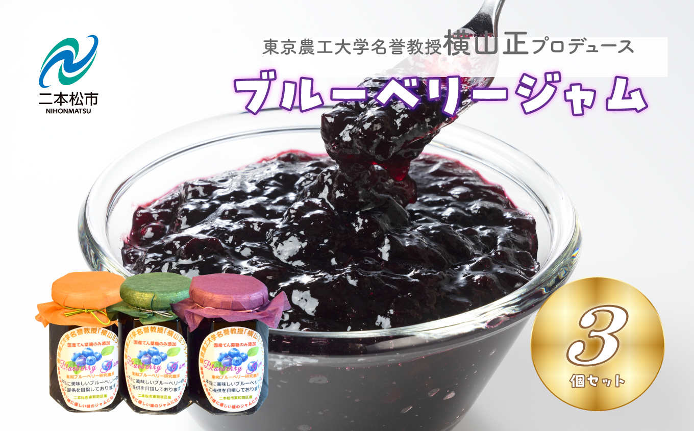 東京農工大学名誉教授「横山　正」ブランドのブルーベリージャム 3個セット ブルーベリー ジャム フルーツ 果物 東京農工大学 名誉教授 おすすめ お中元 お歳暮 ギフト 二本松市 ふくしま 福島県 送料無料【東和ブルーベリー研究農園】