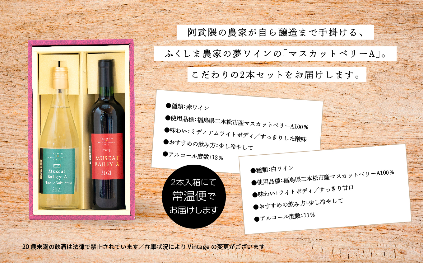 マスカットベリーA　赤・白セット ワイン 飲みやすい 赤ワイン 白ワイン お酒 グルメ プレゼント 人気 ランキング おすすめ ギフト 故郷 ふるさと 納税 福島 ふくしま 二本松市 送料無料【ふくしま農家の夢ワイン株式会社】