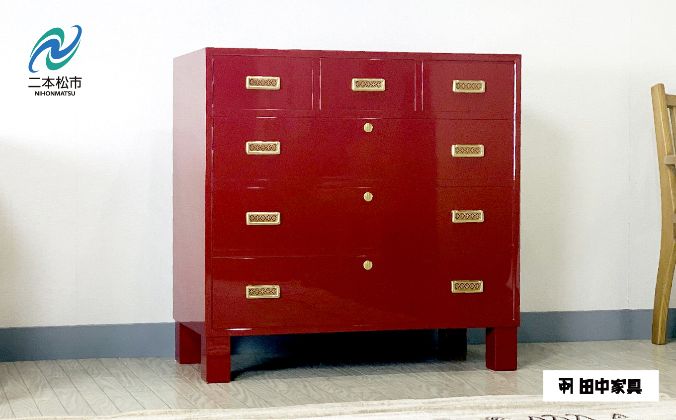 桐モダンチェスト 90巾三の三 古代朱 《創業明治2年 田中家具 謹製》 家具 伝統 暮らし インテリア 人気 ランキング おすすめ ギフト 故郷 ふるさと 納税 福島 ふくしま 二本松市 送料無料【田中家具】