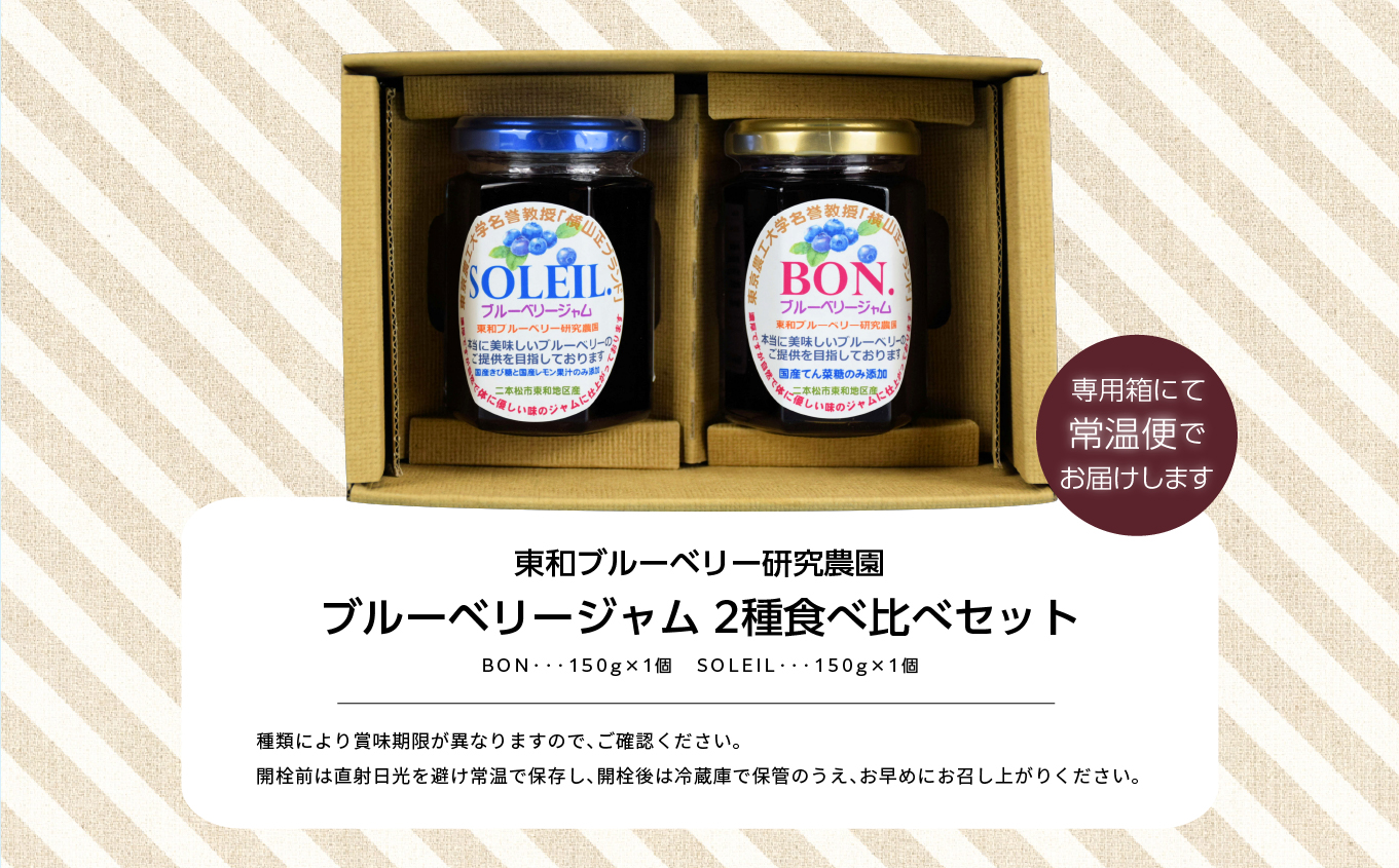 東京農工大学名誉教授「横山　正」ブランドのブルーベリージャム 「BON」と「SOLEIL」食べ比べ2個セット ブルーベリー ジャム フルーツ 果物 東京農工大学 名誉教授 おすすめ お中元 お歳暮 ギフト 二本松市 ふくしま 福島県 送料無料【東和ブルーベリー研究農園】