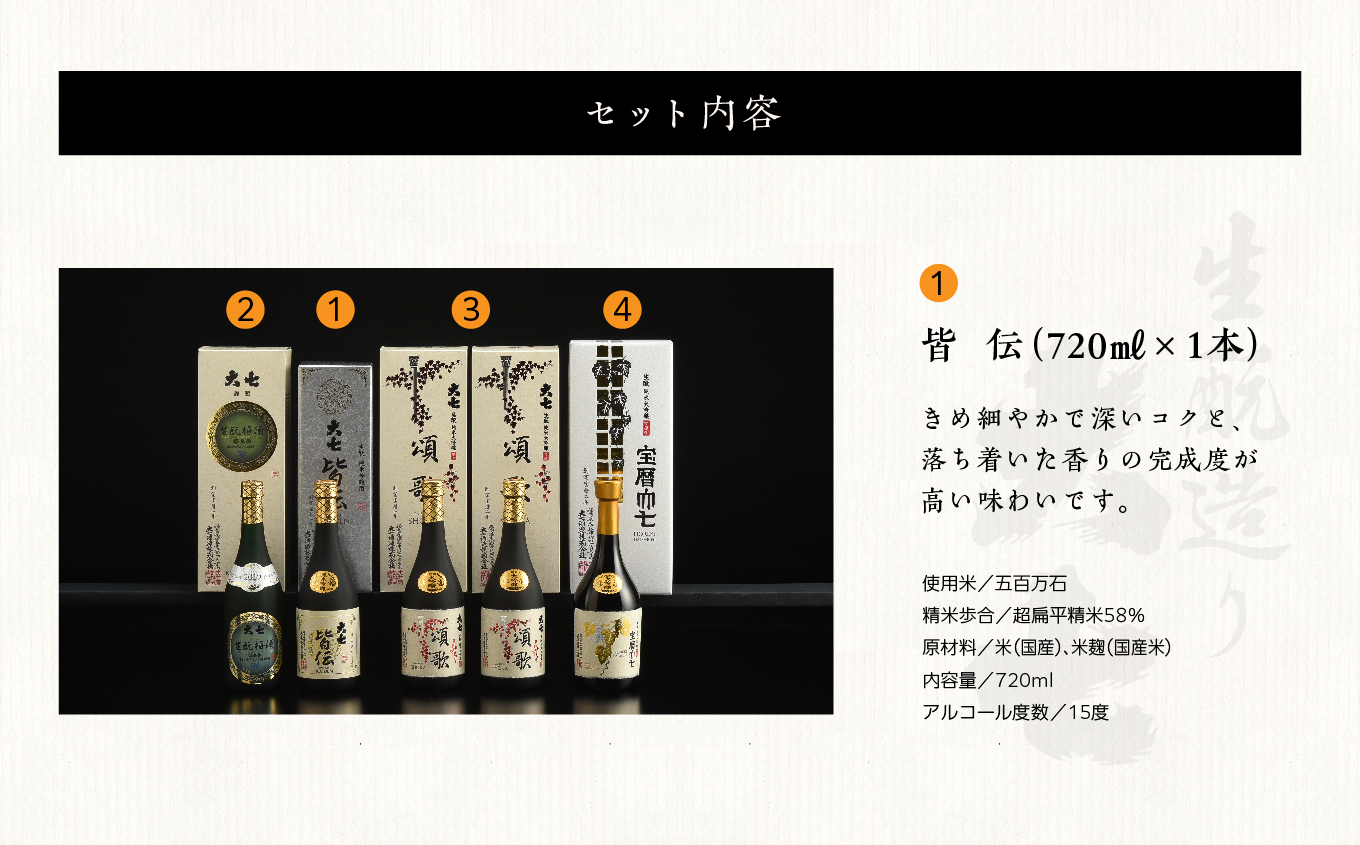 大七酒造 蔵元おすすめセット「 宝暦大七×1本」「頌歌×2本」「皆伝×1本」「 生もと梅酒極上品×1本」720ml×合計5本 酒 お酒 日本酒 人気 ランキング おすすめ ギフト お中元 お歳暮 故郷 ふるさと 納税 福島 ふくしま 二本松市 送料無料【道の駅「安達」智恵子の里】