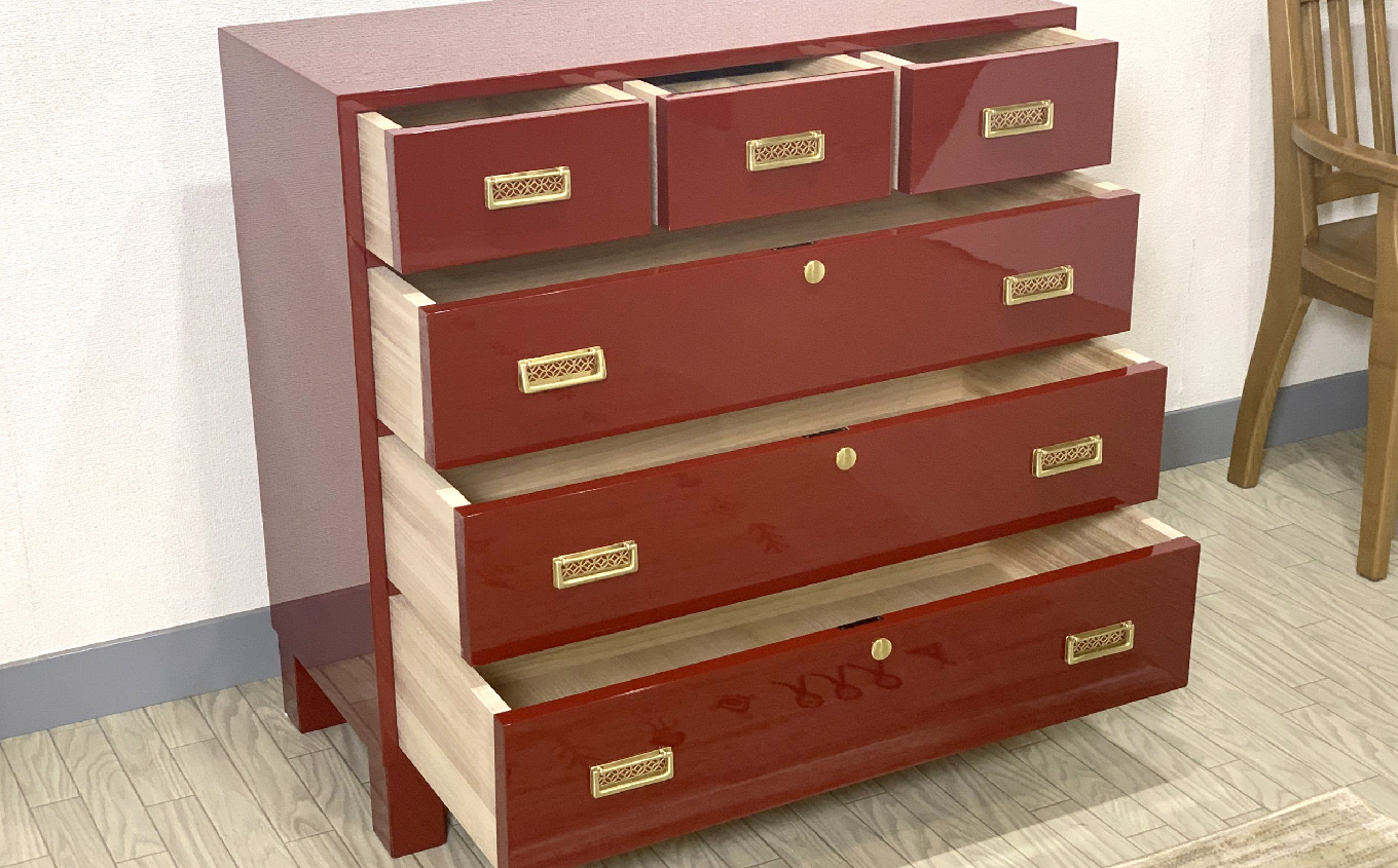 桐モダンチェスト 90巾三の三 古代朱 《創業明治2年 田中家具 謹製》 家具 伝統 暮らし インテリア 人気 ランキング おすすめ ギフト 故郷 ふるさと 納税 福島 ふくしま 二本松市 送料無料【田中家具】