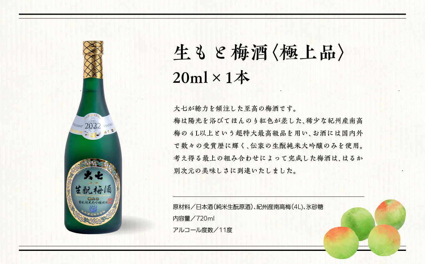《2025年11月下旬以降順次発送》大七酒造 梅酒飲み比べセット「生もと梅酒 極上品720ml」「生もと梅酒300ml」「生もと梅酒シルキースパークリング300ml」合計3本【道の駅安達】 酒 お酒 梅酒 人気 ランキング おすすめ ふるさと 納税 福島 ふくしま 二本松市 送料無料【道の駅「安達」智恵子の里】