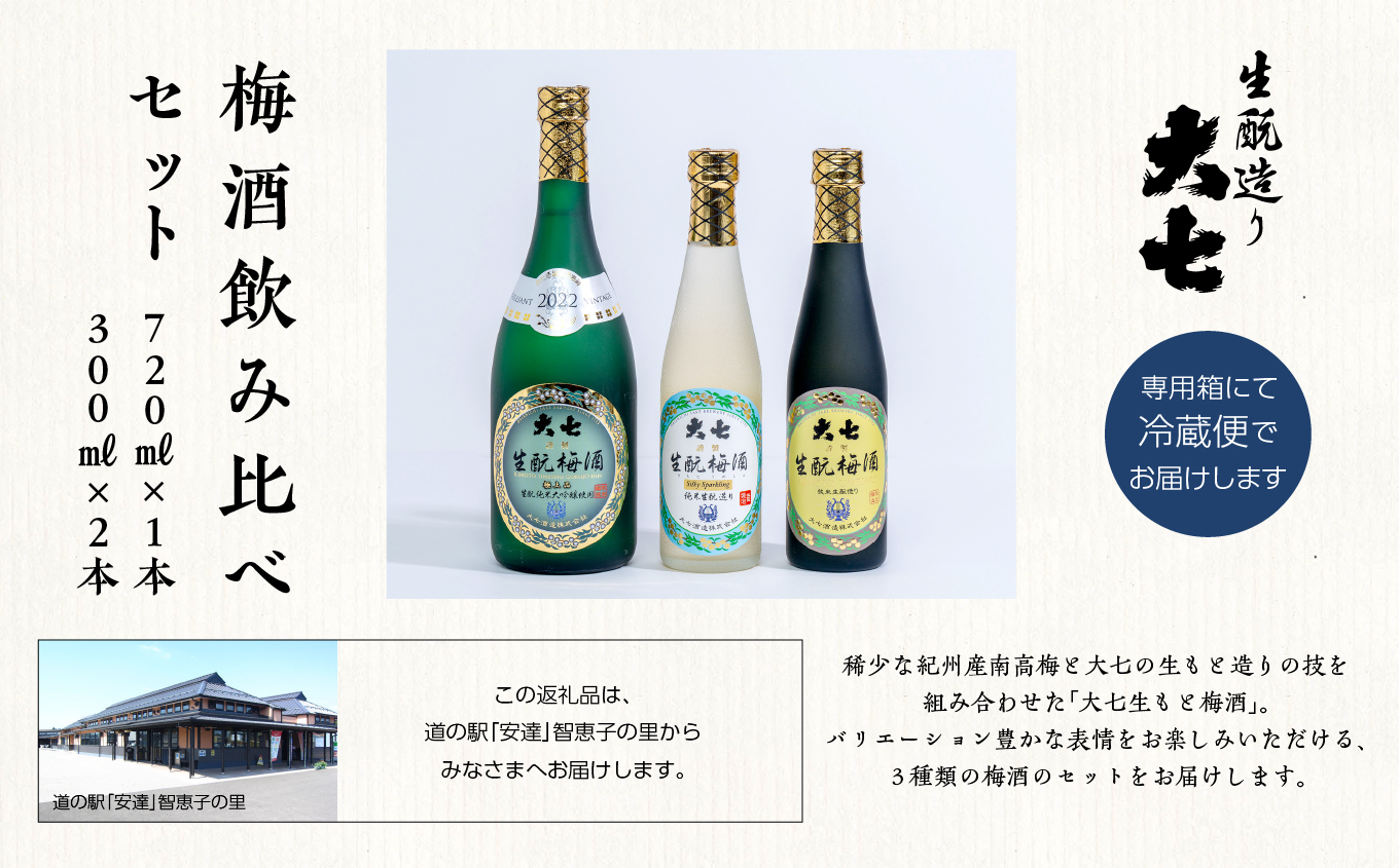《2025年11月下旬以降順次発送》大七酒造 梅酒飲み比べセット「生もと梅酒 極上品720ml」「生もと梅酒300ml」「生もと梅酒シルキースパークリング300ml」合計3本【道の駅安達】 酒 お酒 梅酒 人気 ランキング おすすめ ふるさと 納税 福島 ふくしま 二本松市 送料無料【道の駅「安達」智恵子の里】