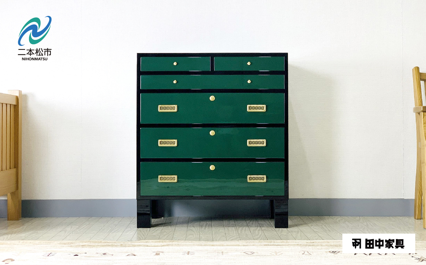 桐モダンチェスト 75巾四の二 グリーン&ブラック 家具 伝統 暮らし インテリア 人気 ランキング おすすめ ギフト 故郷 ふるさと 納税 福島 ふくしま 二本松市 送料無料【田中家具】